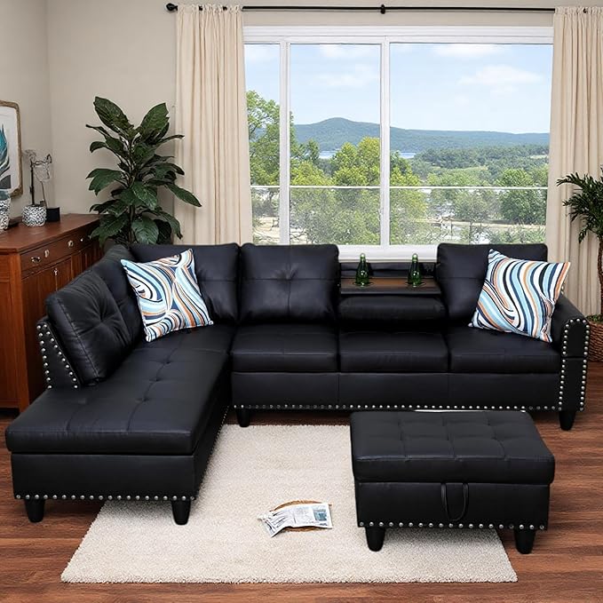 97.5" L Shaped Couch Set Leather, Modular Sectional Couches