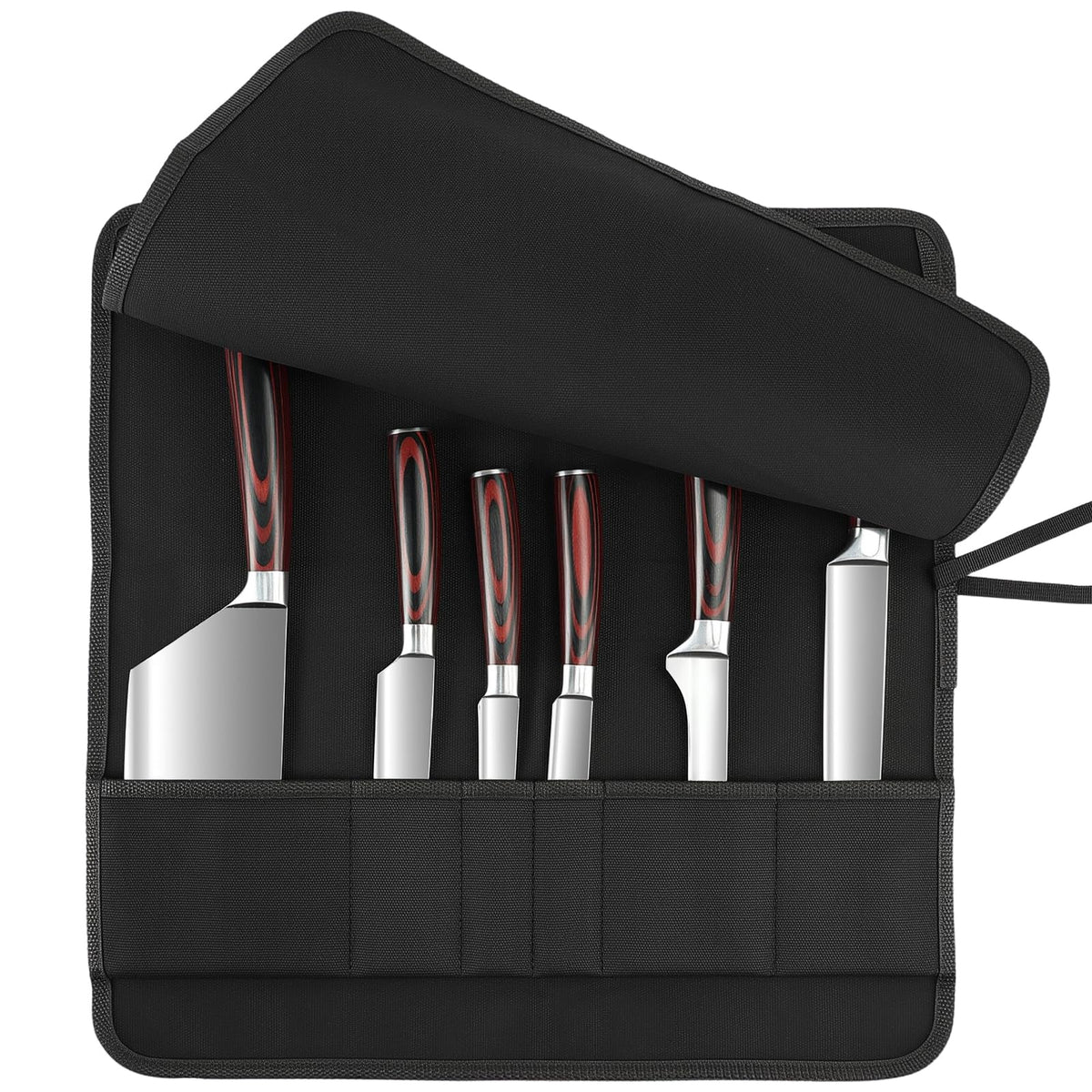 6 Slot Puncture Resistant Knife Roll, Waxed Canvas Knife Bag Featuring UHMWPE Fabric, Tie Straps Knife Roll Bag Fit 8-Inch Chef Knives