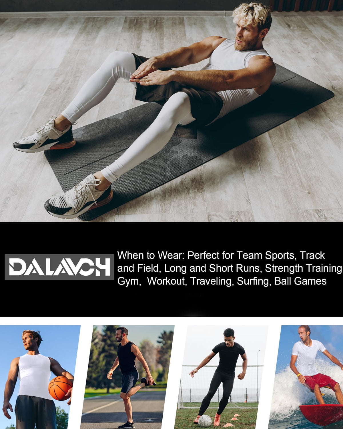 Dalavch 4 Pack Compression Shirts and Tank Tops Men Short Sleeve/Sleeveless Athletic Undershirt for Sport 2 Black 2 White Large