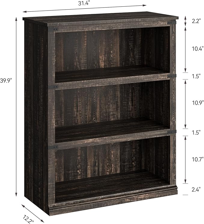 GarveeHome 3 Tier Farmhouse Bookcase, 39.9" Tall Book Shelf