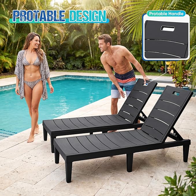 Greesum Outdoor Chaise Lounge Chair Set of 2, Waterproof 5-Position Adjustable