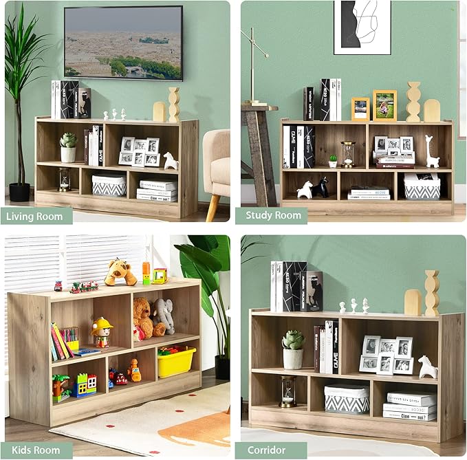 Tangkula 5 Cube Bookcase, 2 Tier Wooden Storage Open Bookshelf, Kid's Playroom