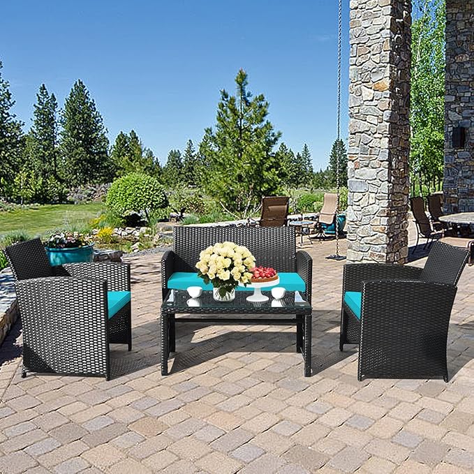 Tangkula 8 Pieces Patio Wicker Conversation Furniture Set, Patiojoy Sofa &