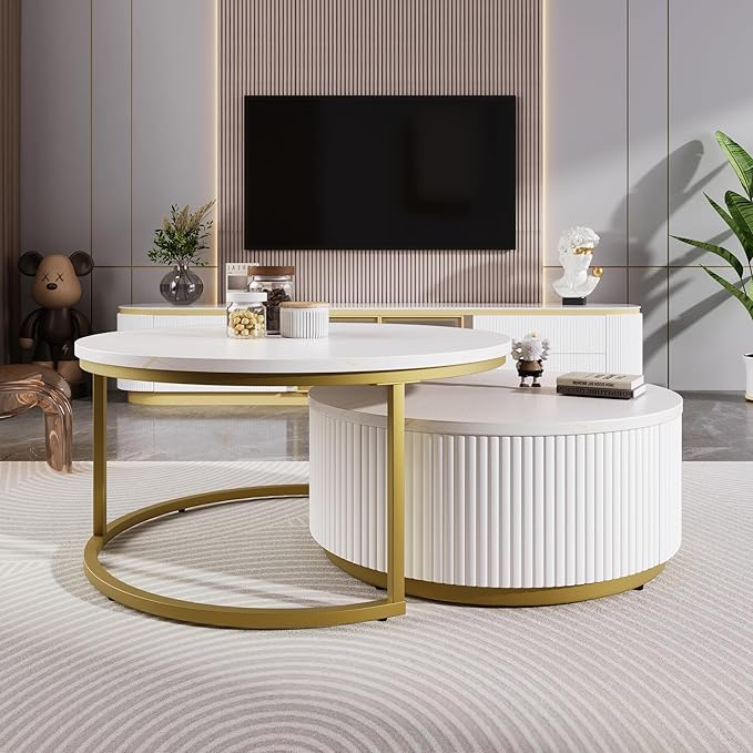 27.6" Modern Round Nesting Coffee Table Fluted