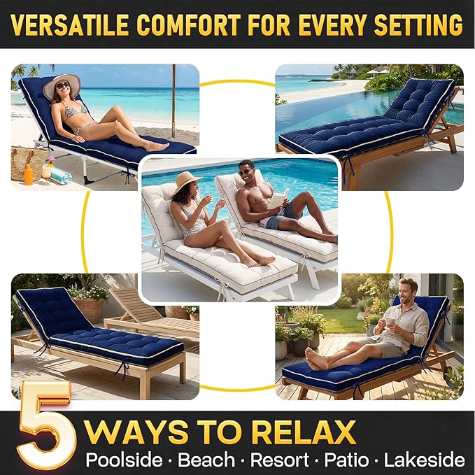 2 Pack 80x26 Inch Folding Chaise Lounge Cushion Quick Dry