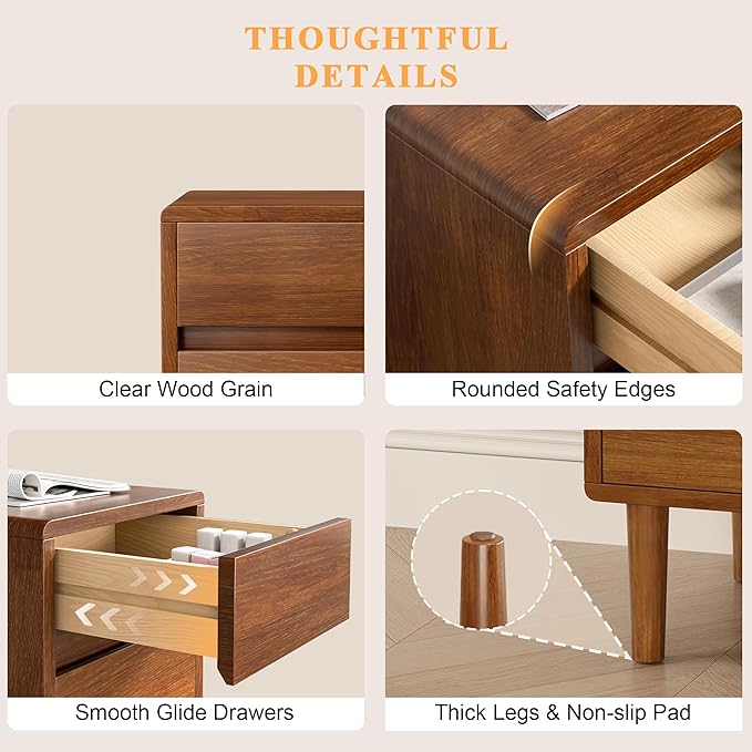 Narrow Nightstand with 3 Drawers Narrow Night Stand Solid Wood Bedside Table