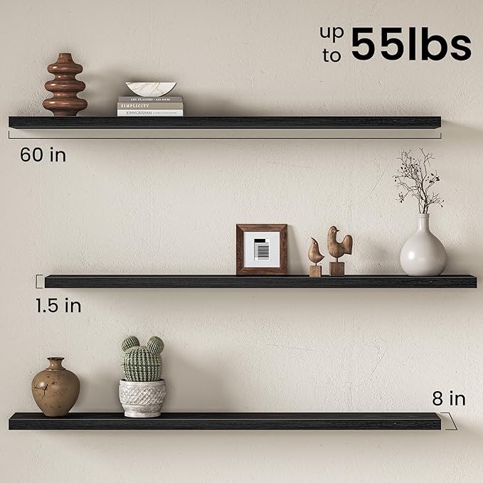 Fun Memories 60Inch Long Floating Shelves, 8 Inch Deep Shelves