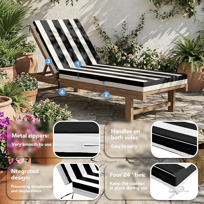 L'AGRATY Outdoor Lounge Chaise Cushion: 72x21x3 Inch Waterproof Lounge Chair