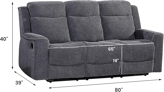 Betsy Furniture Soft Microfiber Manual Reclining Sofa Set, Sofa w/Dropdown Table