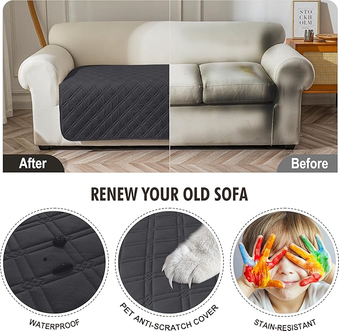 Genina Waterproof Couch Cover, Washable Anti-Slip 67 inch Sofa Covers