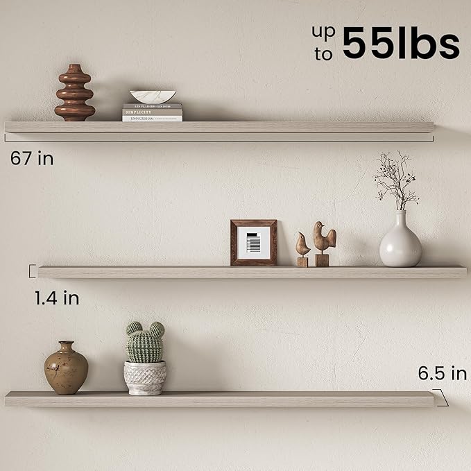 Fun Memories 67 Inch Fireplace Mantel Shelf, Deep Floating Shelves