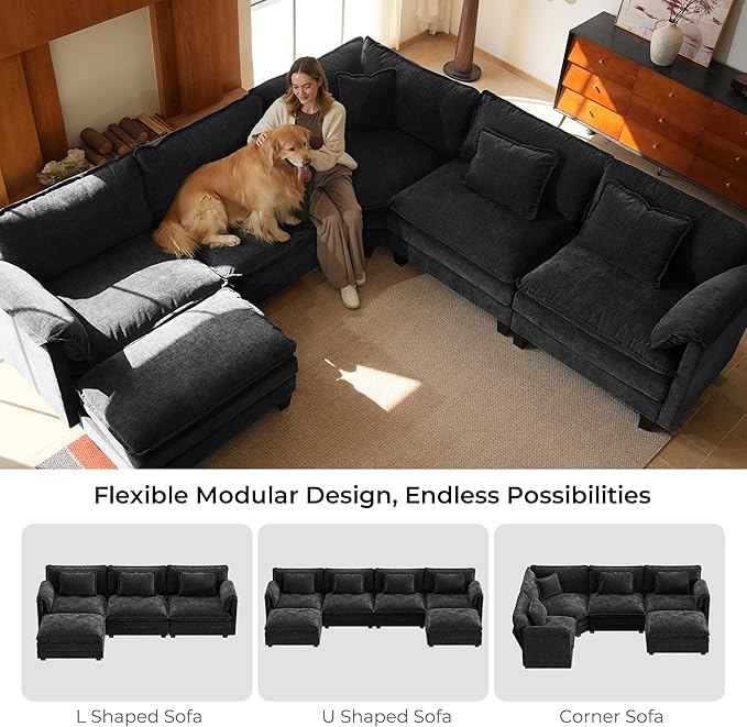 ELUCHANG 150" Oversized V-Shaped Cloud Couch Modular Sectional Sofa