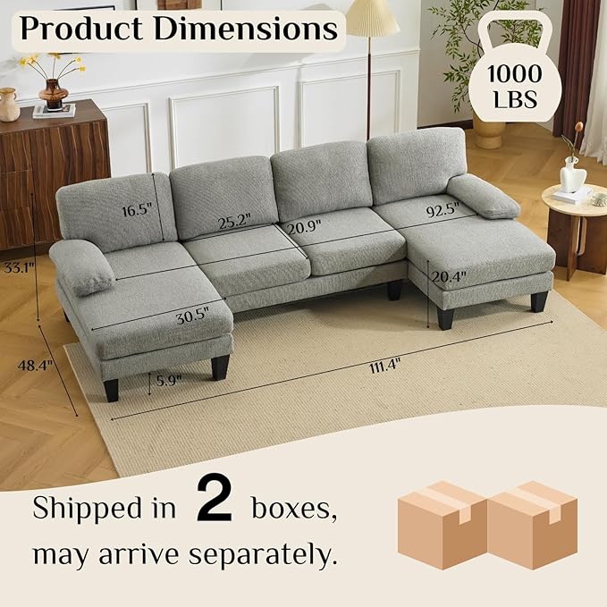 Karl home 110" U-Shape Sectional Couches