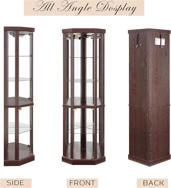 Corner Curio Cabinet, Light Bulb Inclued, Wine Bar China Cabinet