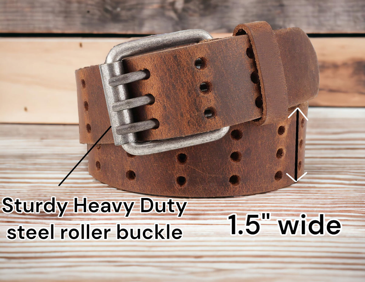 F&L CLASSIC Men's Genuine full grain leather belt heavy duty, work or casual belts for jeans, triple Prong buckle,1.5” wide,3193,size 34,tan