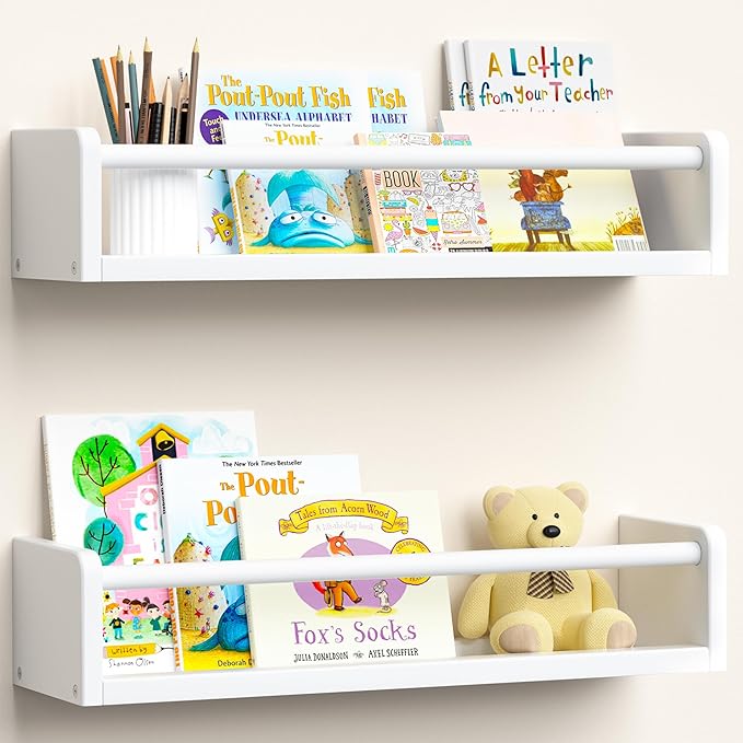 upsimples 2 Pack Nursery Book Shelves, 15.7 Inch Floating Bookshelves