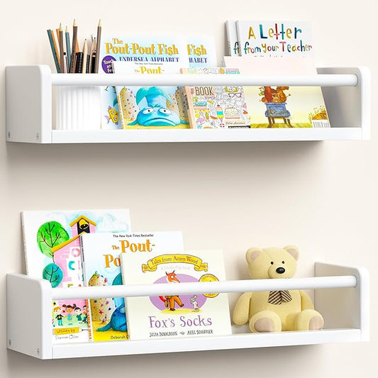 upsimples 2 Pack Nursery Book Shelves, 15.7 Inch Floating Bookshelves