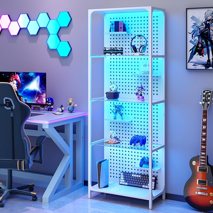 kepptory Display Case with LED Lights, Display Cabinet with Glass Storage