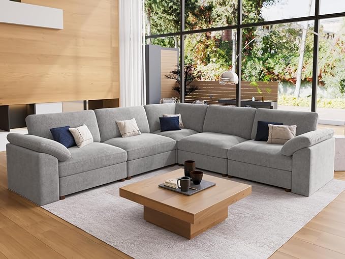 EASE MOOSE Oversized L Shape Sectional Modular Sofa，Comfty Chenille Sectional