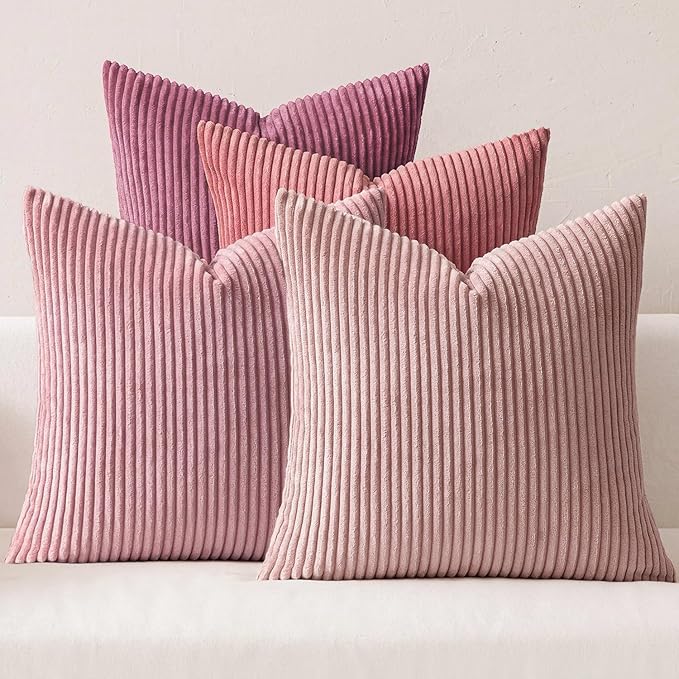 MIULEE Pack of 4 Purple Pink Valentines Corduroy Decorative Throw Pillow Covers