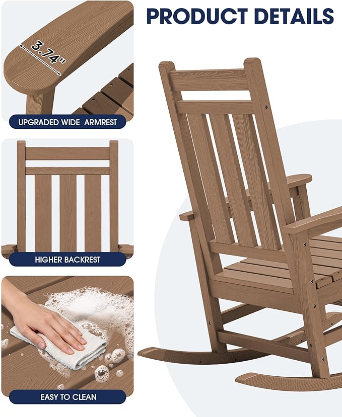 KINGYES Oversized Outdoor Rocking Chair Set of 2, All-Weather Patio Rocking