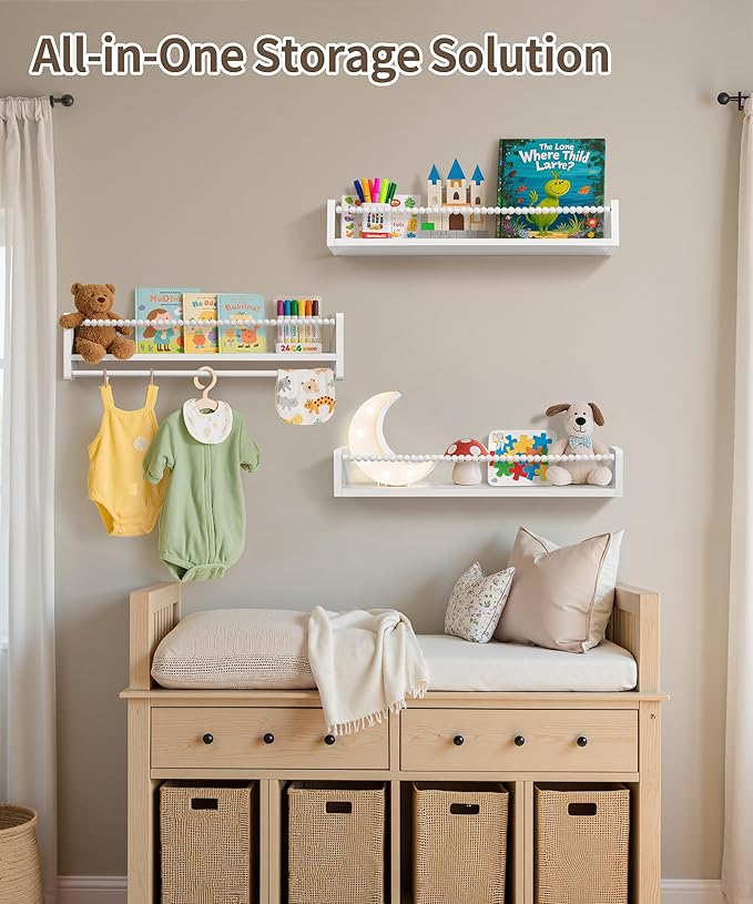 Maxpeuvon 23 Inch Kids Bookshelves Set of 3, Natural Wooden Floating Shelves