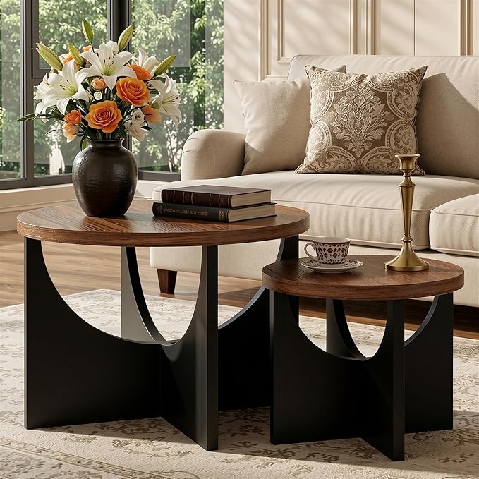 LIKIMIO Nesting Coffee Tables Set of 2, 23.6" Small Round Side Tables