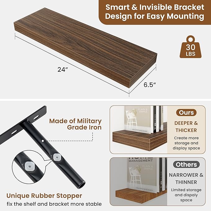 fuqing Floating Shelves for Wall, Wall Mounted Wood Floating Shelf