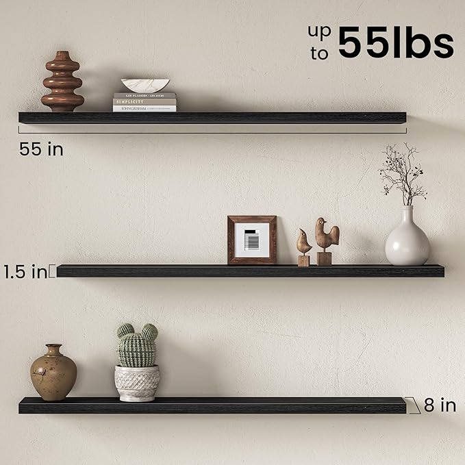 Fun Memories 55Inch Long Floating Shelves, 8 Inch Deep Shelves