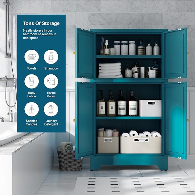Bevivog Bathroom Floor Storage Cabinet, Metal Accent Cabinets