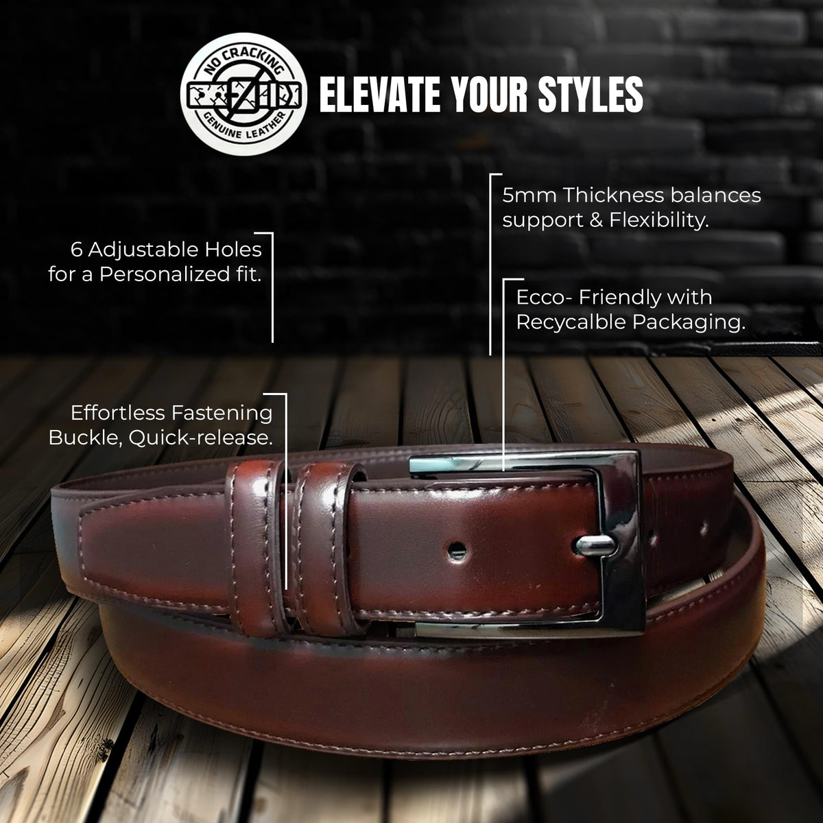 Marino’s Men Genuine Leather Dress Belt with Single Prong Buckle - Mahogany - 40