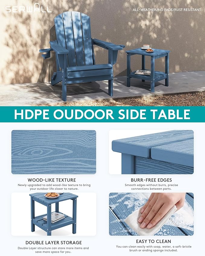 SERWALL 2-Tier HDPE Outdoor Side Tables Set of 4, Weatherproof Rectangular