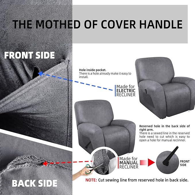 ANARACHON Leather Look Oversize Recliner Chair Covers, Thick 4 Pieces Recliner