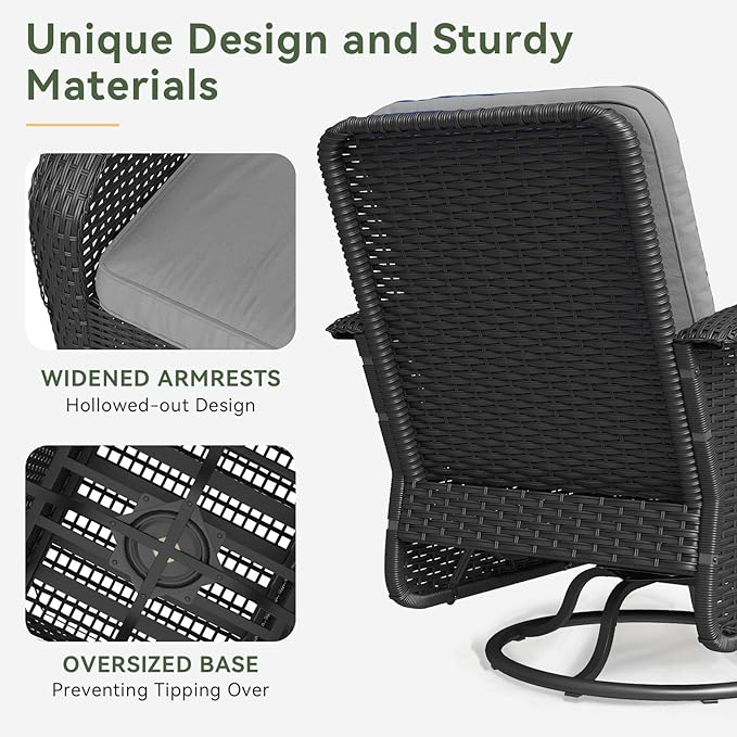 Aoxun 3 Pieces Patio Furniture Set, Patio Swivel Rocker Chairs Set of 2