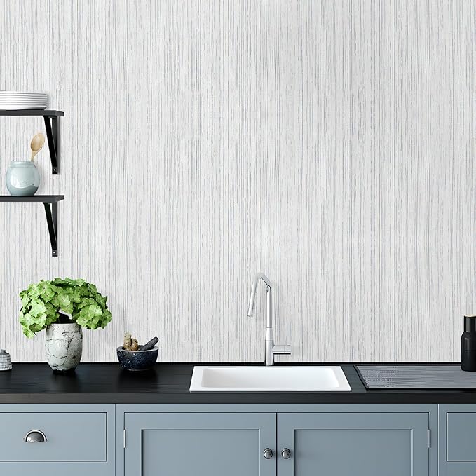 Beige Grey Grasscloth Peel and Stick Wallpaper 15.74" x 196.85" Boho Grass