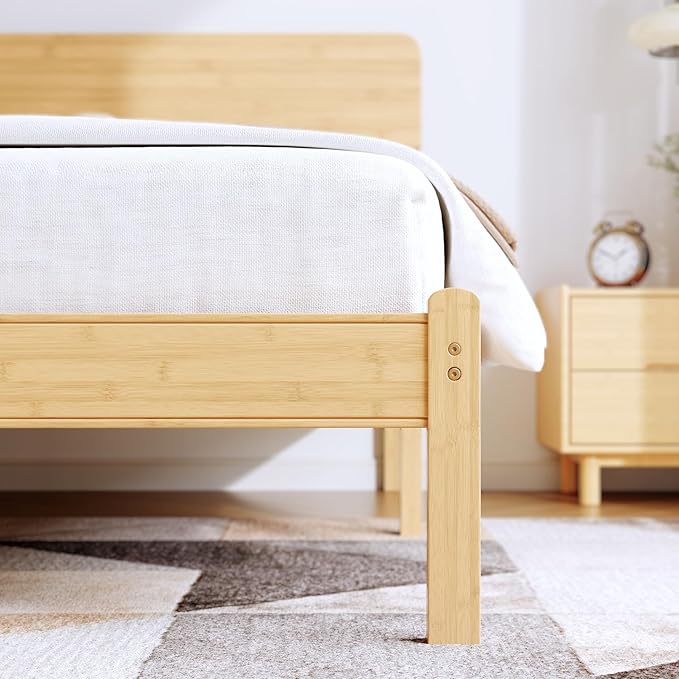 BOSRII 14in High Solid Bamboo Wood Platform Queen Size Bed Frame