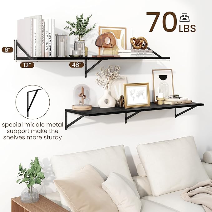 Fun Memories Floating Shelves for Wall, 12 Inch Deep Floating Shelves Set of 2