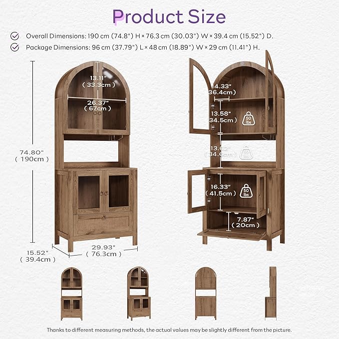 TYBOATLE 75'' Tall Arched Cabinet w/Accessible Storage Area, China Cabinet