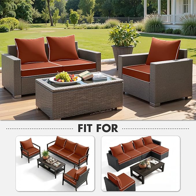 MIULEE Burnt Orange Outdoor Seat Cushion 24x24 Inch Waterproof & 3 Year Fade