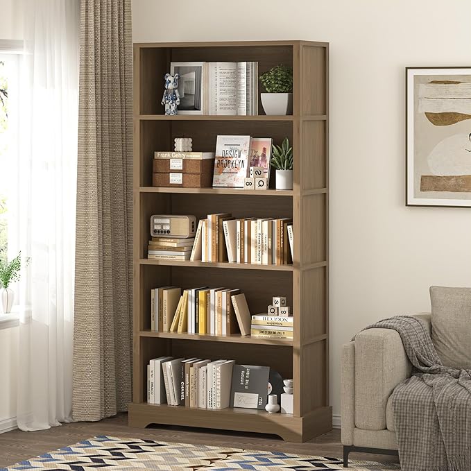 TVU 5-Tier Wooden Bookshelf, 31.5" W Standing Book Shelf