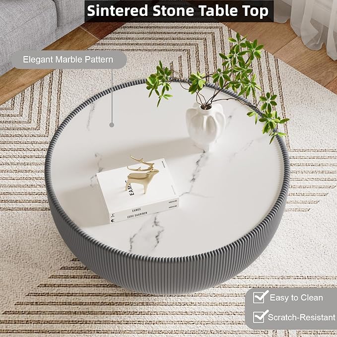 SSLine Bowl-Shape Coffee Table Set of 2 Modern Sintered Stone Top Nesting