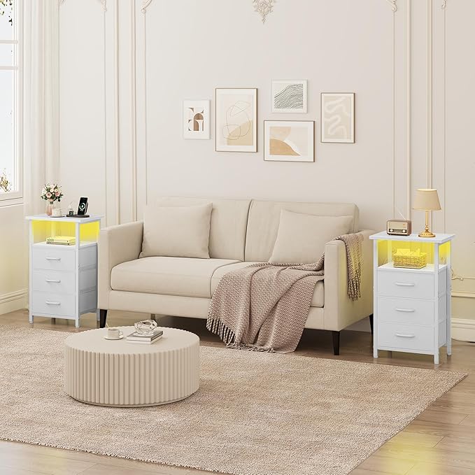 Vagusicc Night Stand with Charging Station, LED Nightstand