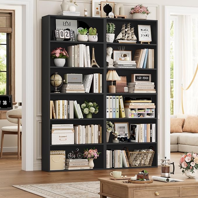 FOTOSOK 6-Tier Open Bookcase and Bookshelf Set of 2, Freestanding Display