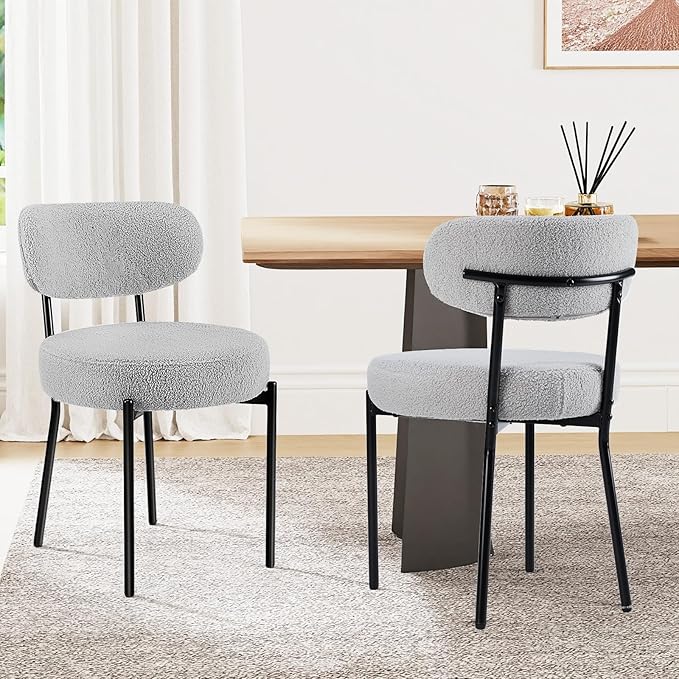 Sweetcrispy Dining Chairs Set of 2, Boucle Upholstered Modern Mid Century Round