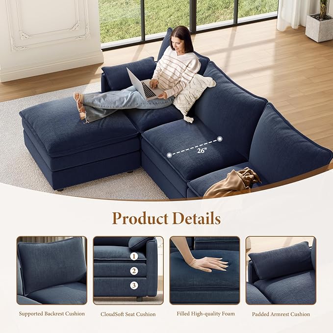 Vesgantti 108" Sectional Sleeper Sofa, 6-Seater Oversized Modular Cloud Couch
