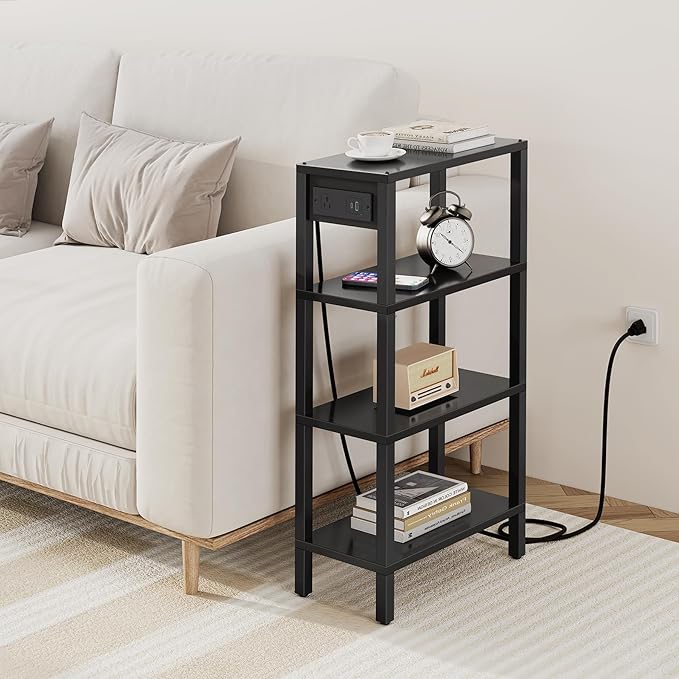 TUTOTAK Narrow Side Table with Charging Station, Small End Table with USB Ports