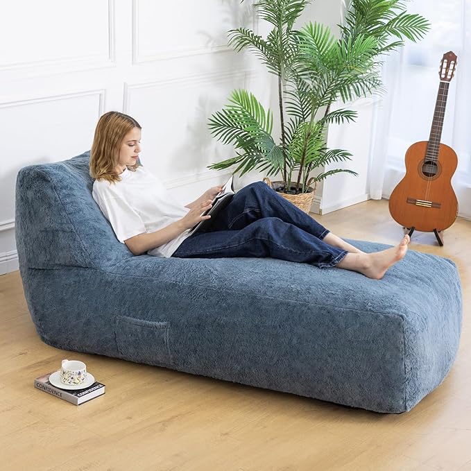 Giant Bean Bag Chair for Adults, Big Faux Fur Plush Bean Bag Lounger, Large