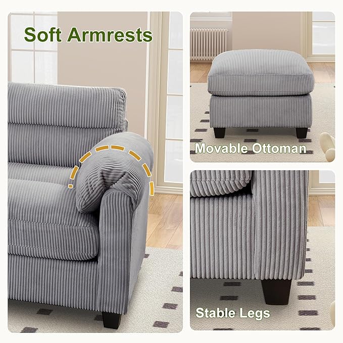 HAOMARKETS Corduroy Sofa Set, Upholstered Armchair and Loveseat