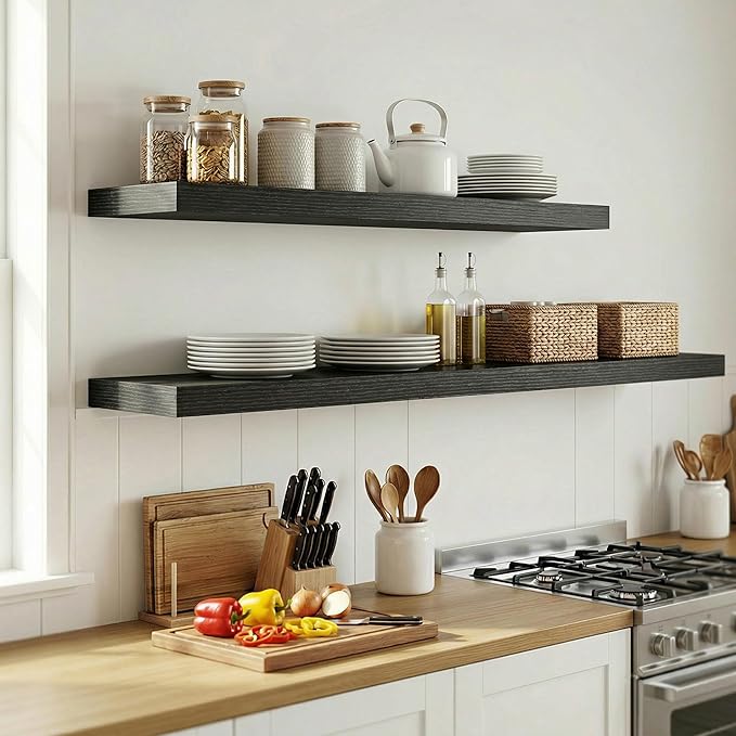 12 inch Deep Floating Shelves for Wall, 72 inch Wide Engineered Wood Wall
