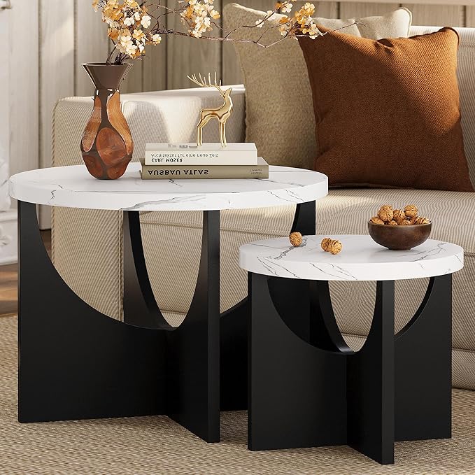 LIKIMIO Nesting Coffee Tables Set of 2, 23.6" Small Round Side Tables